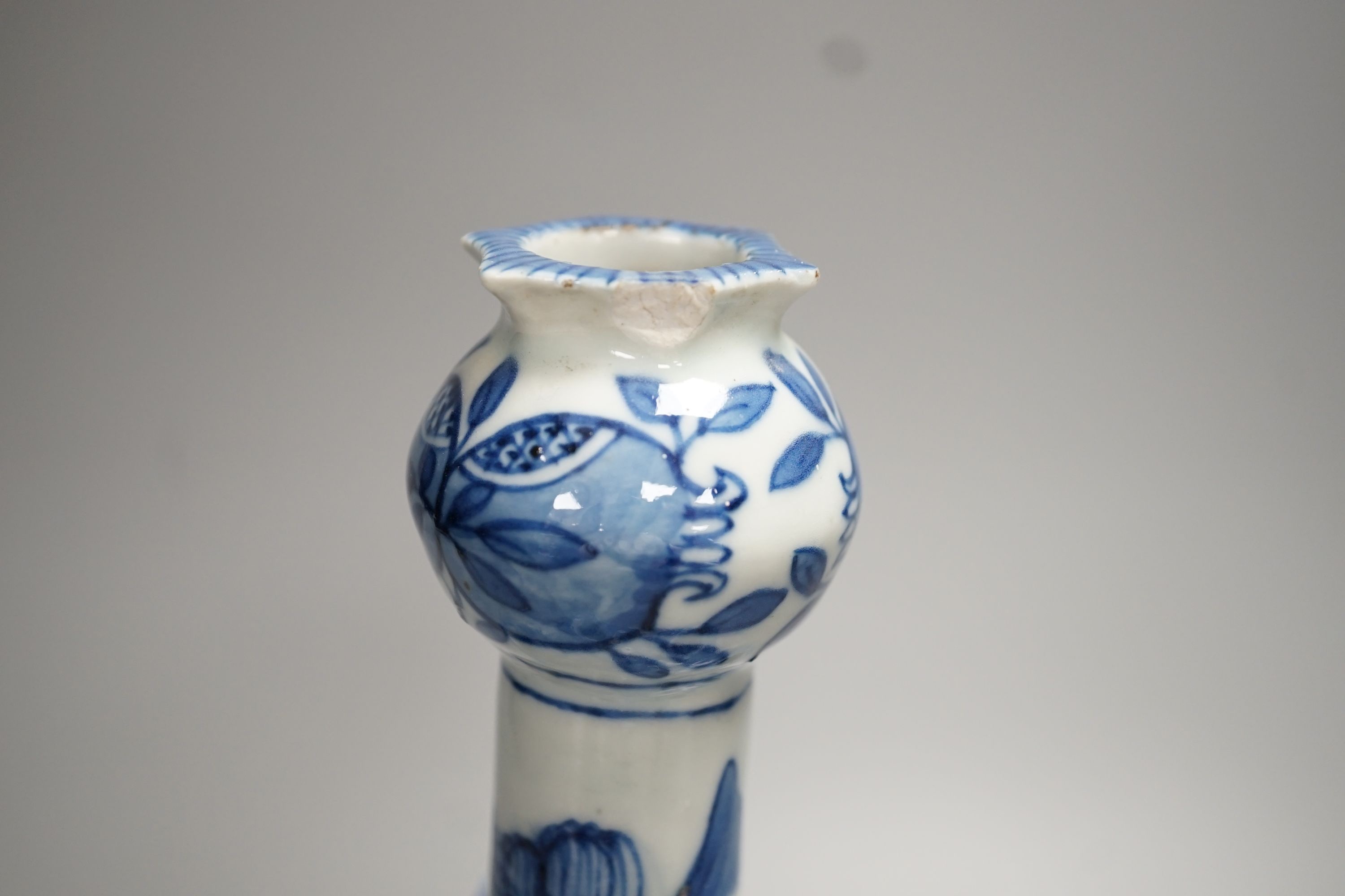 A 19th century Chinese blue and white tulip vase, painted with the pavilion of Prince Teng - 24cm high